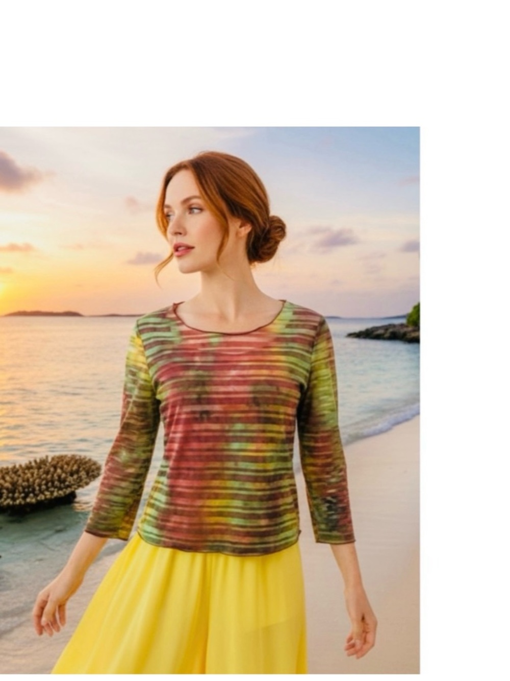 Y2K Top with sheer & opaque multicoloured stripes over light burgundy camisole